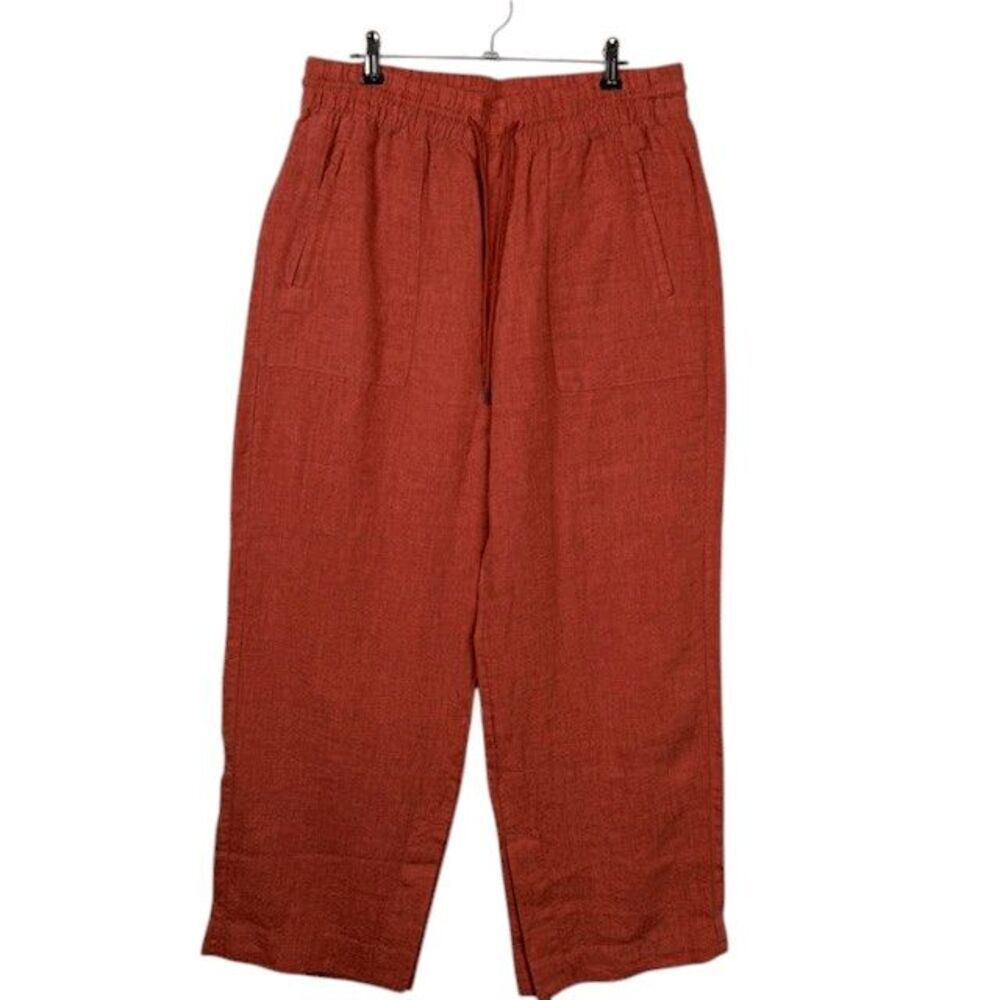 Athleta Retreat Linen Wide Leg‎ pants in Persimmon Coral Drawstring Size 8/P - Picture 2 of 14